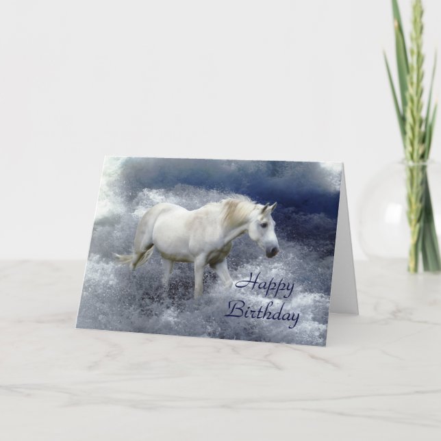 Cartão Fantasy White Horse & Ocean Surf Birthday Card (Frente)