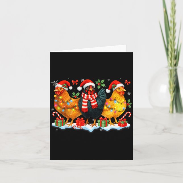 Cartão Farm Animal Funny Chicken Christmas Lights Cute Xm (Frente)