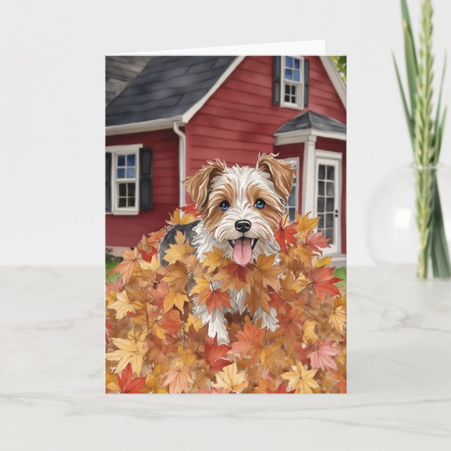Cartão Farmhouse Dog Watercolor Autumn (Frente)