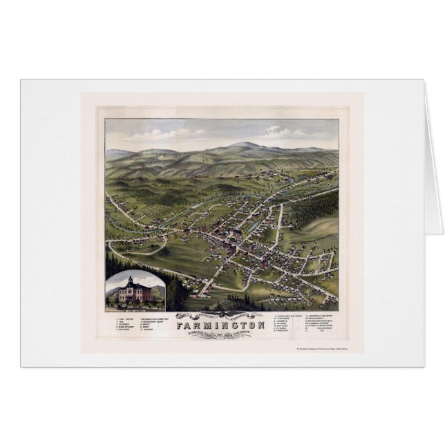 Cartão Farmington, mapa panorâmico do NH - 1877 (Frente Horizontal)