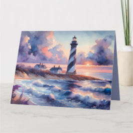 Cartão Farol de Cape Hatteras na Linha Costeira Sunset