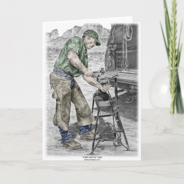 Cartão Farrier Blacksmith Using Anvil (Frente)