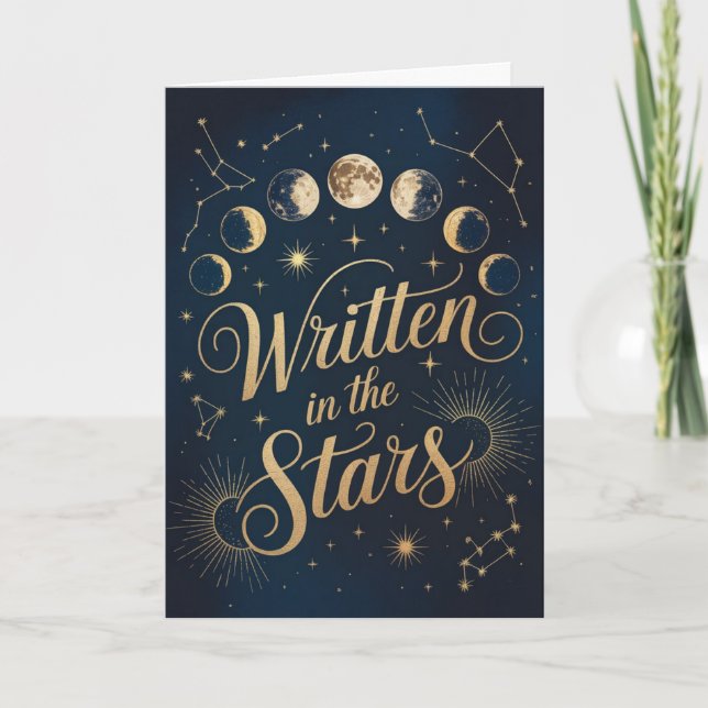 Cartão Fase da Lua Celestial Dourado e Azul Zodiacal de A (Frente)