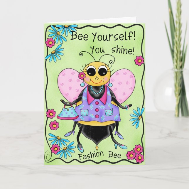 Cartão Fashion Bee Whimsy Honey Bee Art Happy Birthday (Frente)