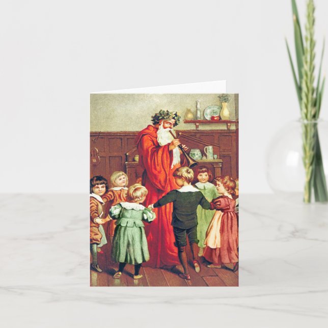 Cartão Father Christmas Blowing The Horn (Frente)