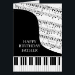 Cartão Father Piano and Music Birthday<br><div class="desc">A birthday card for a father who is into piano music. A grand piano with the keys along the bottom of the card. A sheet of music fills the background. A great card for someone who loves music. This is NOT a musical card,  it does NOT play music:</div>
