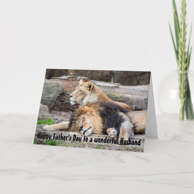 Cartão Father's Day Best Husband Ever Lion Animal (Frente)