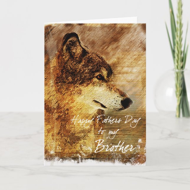 Cartão Father's Day Card for Brother with Timber Wolf Art (Frente)