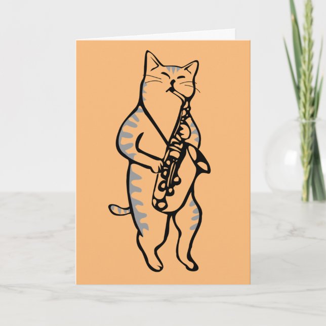 CARTÃO FATHER'S DAY CARD JAZZ CAT SAXOPHONE CARD (Frente)