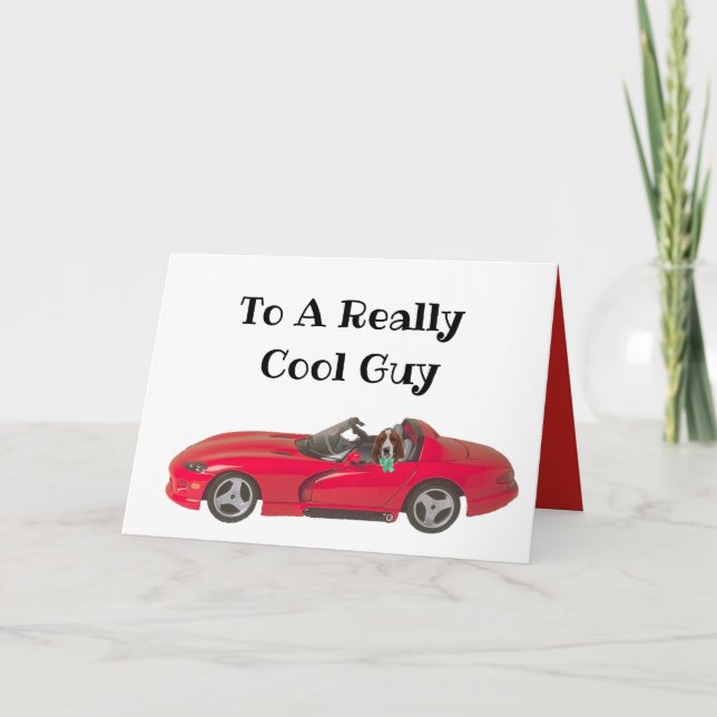 Cartão Father's Day Card w/Red Sports Car & Basset Hound (Frente)