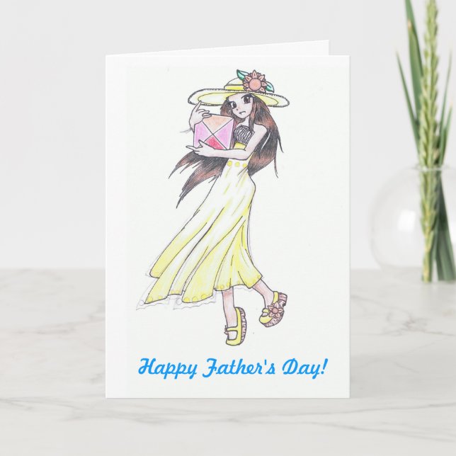 Cartão father's day card with girl in yellow sundress (Frente)