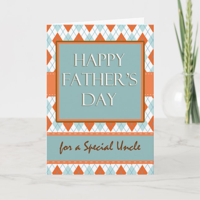 Cartão Father's Day for an Uncle, Argyle Geometric Design (Frente)