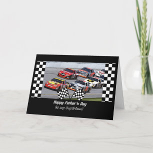 Cartão Father's Day for Boyfriend Stock Car Racing Checks