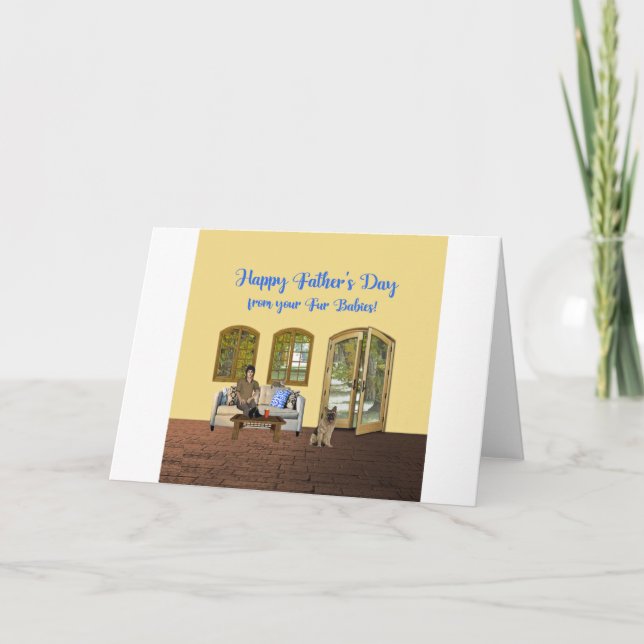 Cartão Fathers Day from Fur Babies, Man on Couch with Cat (Frente)