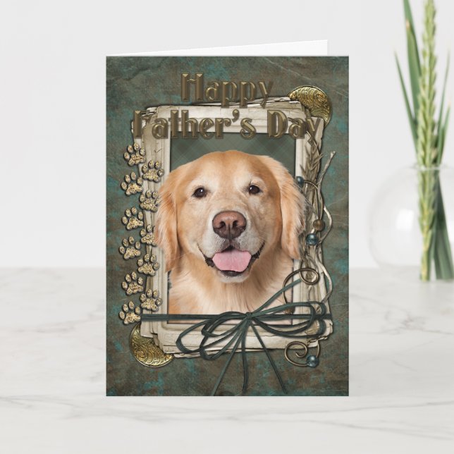 Cartão Fathers Day - Stone Paws Golden Retriever - Corona (Frente)