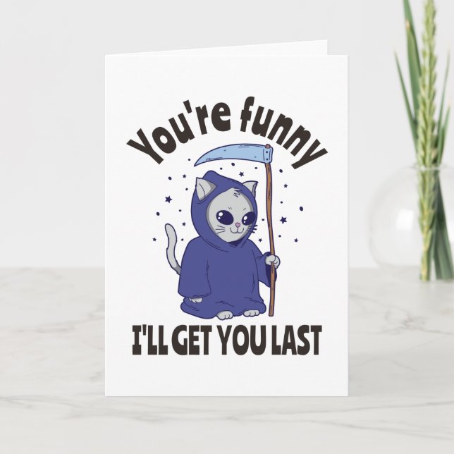 Cartão Fatia Negra Engraçado do Gato do Dia das Bruxas Fa (Frente)