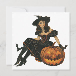 Cartão Fato de Bruxa Vintage para o Halloween Samhain