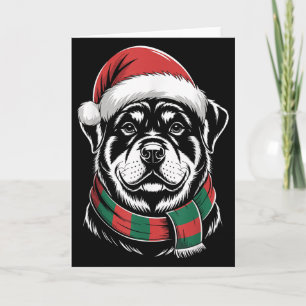Cartão Fato de Natal do Cão Rottweiler com Chapéu e Cache