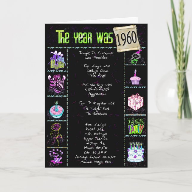 Cartão Fatos de diversão de aniversário de 1960 (Frente)