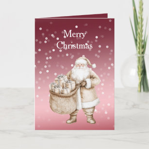 Cartão Fatos de Natal Vermelho Branco Pontos Bokeh Papai