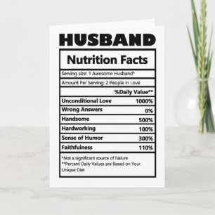 Cartão Fatos Nutricionais do Marido Engraçados Piadas 
