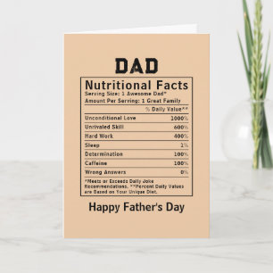 Cartão Fatos Nutricionais do Papai presentes do dia dos p
