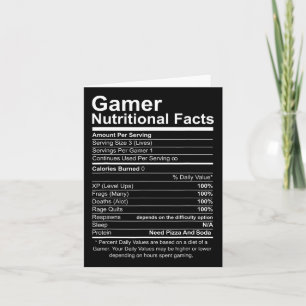 Cartão Fatos Nutricionais Jogo de Vídeo Legal Divertido 