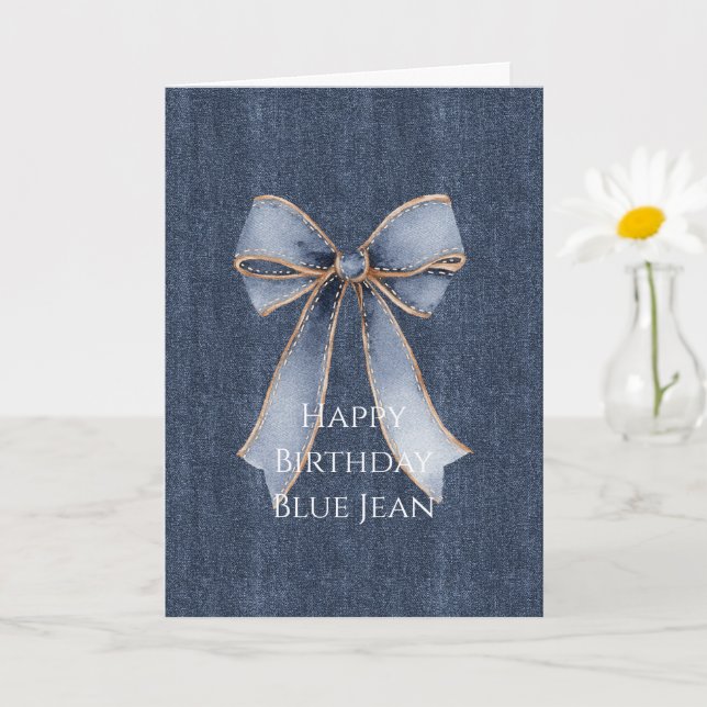 Cartão Faux Denim Blue Jean Bow (Planta pequena)