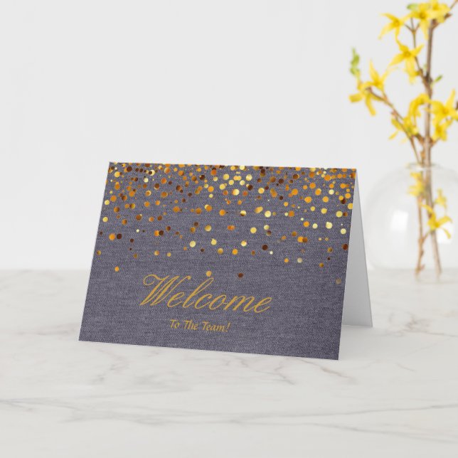 Cartão Faux Gold Foil Confetti Elegante Sparkles Bem-vind (Flor Amarela)