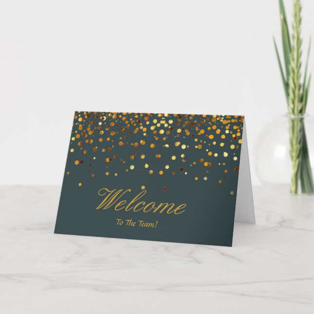 Cartão Faux Gold Foil Confetti Elegante Sparkles Bem-vind (Frente)