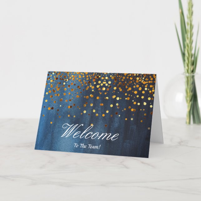 Cartão Faux Gold Foil Confetti Elegante Sparkles Boas-vin (Frente)