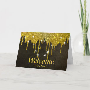 Cartão Faux Gold Foil Confetti Elegante Sparkles Boas-vin