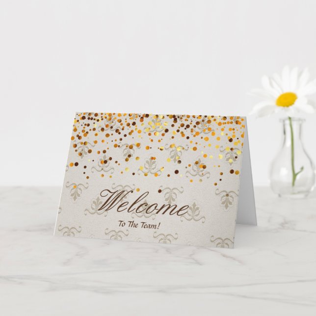 Cartão Faux Gold Foil Confetti Elegante Sparkles Boas-vin (Planta pequena)