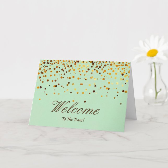 Cartão Faux Gold Foil Confetti Elegante Sparkles Boas-vin (Planta pequena)