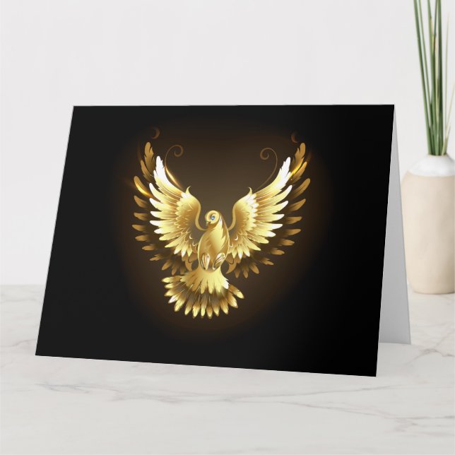 Cartão Faux Gold Foil Peace Dove em Preto (Frente)