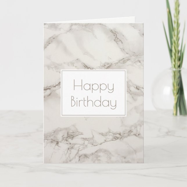 Cartão Faux Marble Alabaster em Taupe Feliz Aniversário (Frente)
