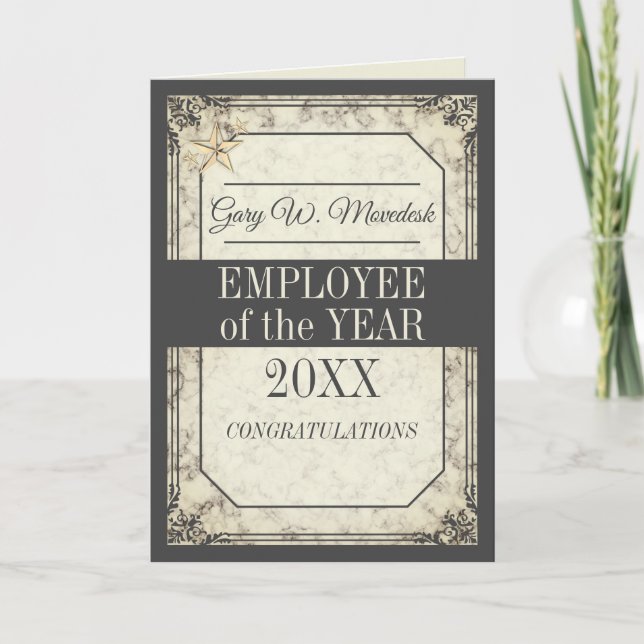 Cartão Faux marble employee of the year recognition card (Frente)