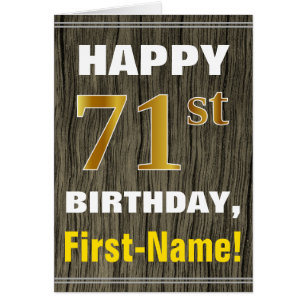 Cartão Faux Wood, Faux Dourado 71 rua Birthday + nome