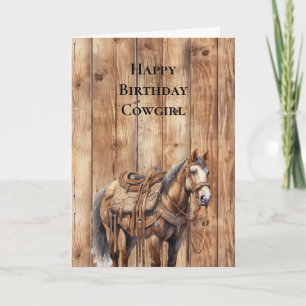 Cartão Faux Wood Western Cowboy Cowboy Horse Birthday