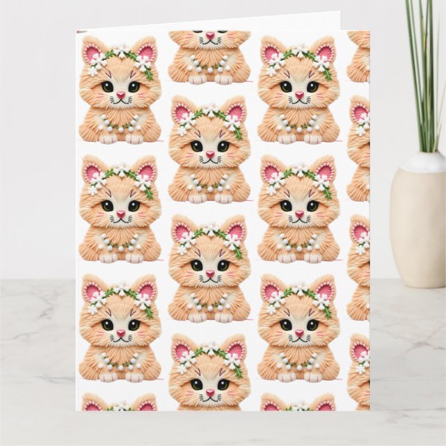 Cartão Faux Yarn Notch-Hook Christmas Cat – Cozy Holiday  (Frente)