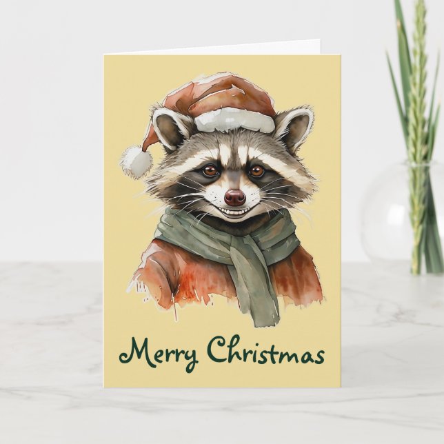 Cartão Favoritos Engraçados de Natal Animal - Raccoon 1 (Frente)