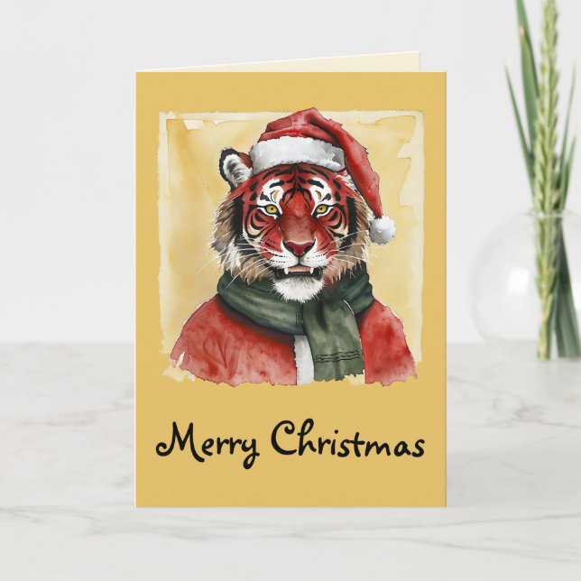 Cartão Favoritos Engraçados de Natal Animal - Tigre 1 (Frente)