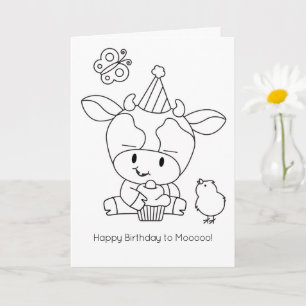 Cartão Fazenda Amigos Colorido-Você-Mesmo Vaca Saudação