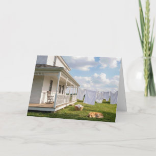 Cartão Fazenda de Aniversário com Varal e Cachorro