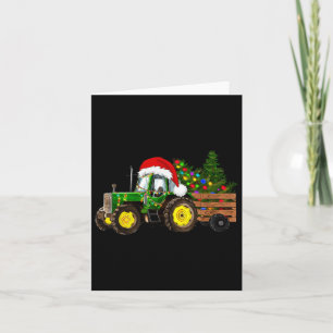 Cartão Fazenda de Natal Trator Tree Luzes Santa Hat Xmas