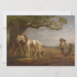 Cartão Fazendeiros Descansados em Campo com Cavalos e Flo