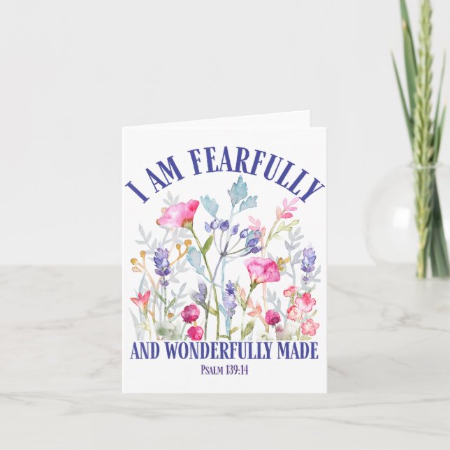 Cartão Fearfully And Wonderfully Made Floral Christian Bi (Frente)