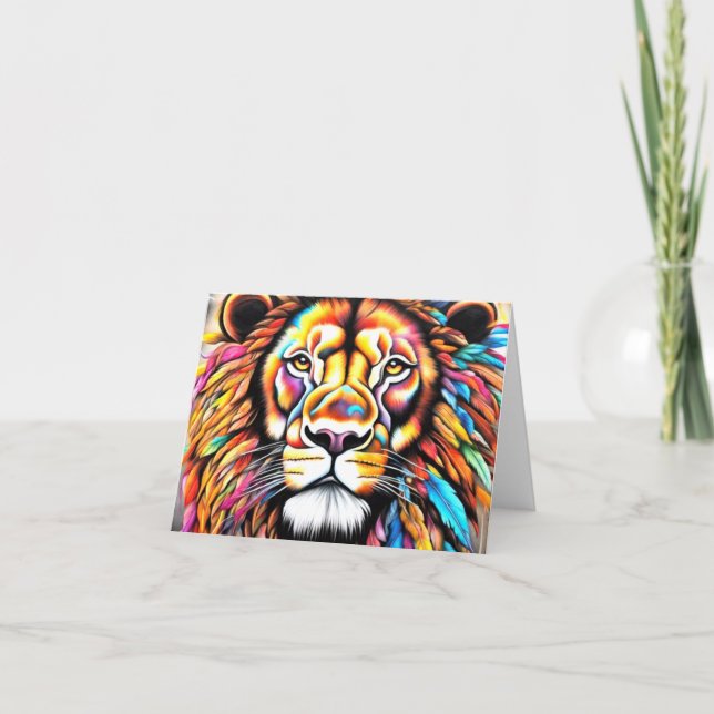 Cartão Feather Managed Lion por Lisa-Dawn Designs Anivers (Frente)