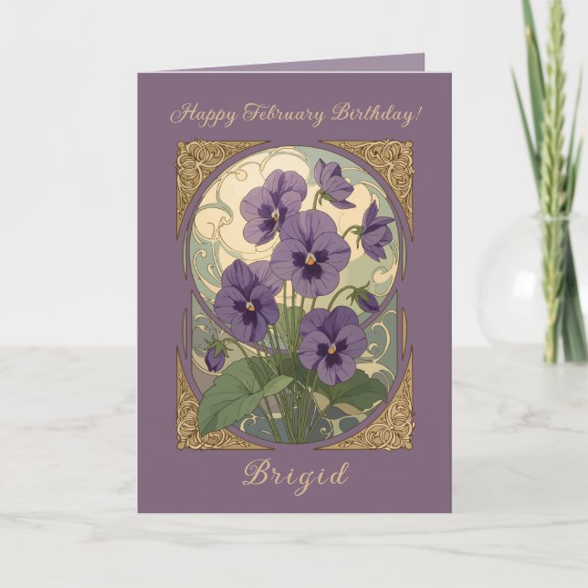 Cartão February Birth Flower Violet Viola Art Nouveau Sty (Frente)