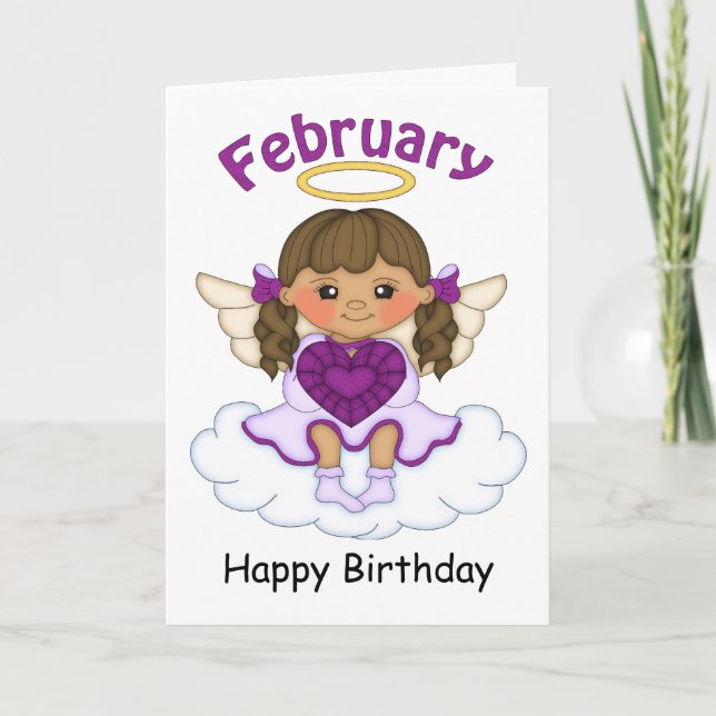 Cartão February Birthstone Angel Brunette Birthday Card (Frente)